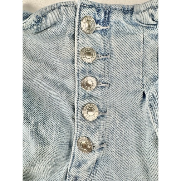 American Eagle Women's Paperbag Denim Shorts Light Wash Size 2 Belted High Rise - Picture 3 of 5